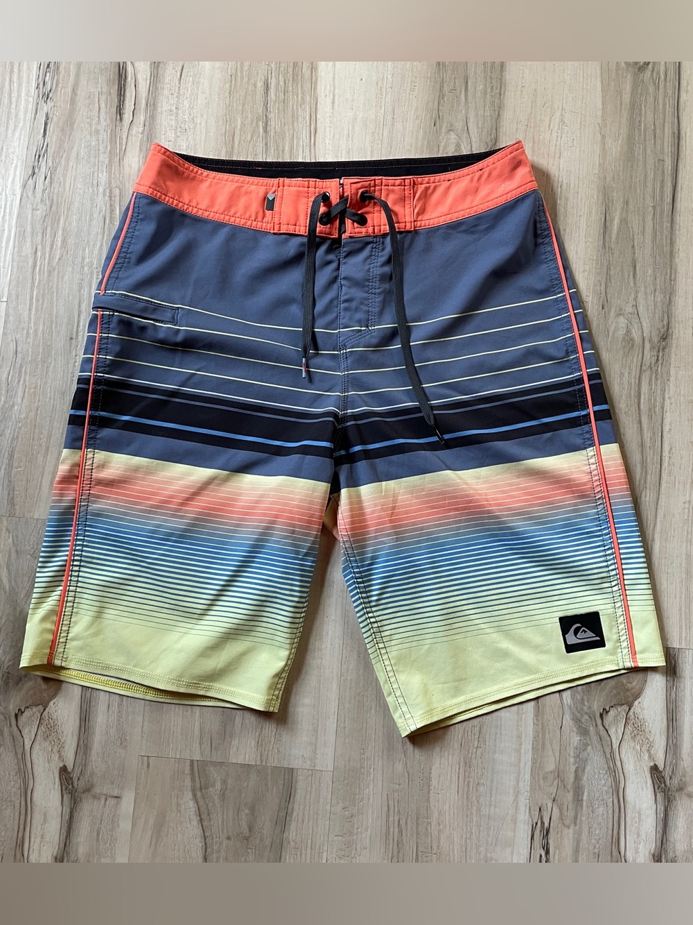 Quiksilver Gradient Stripe Men's Swim Trunks - Coral, Navy & Yellow